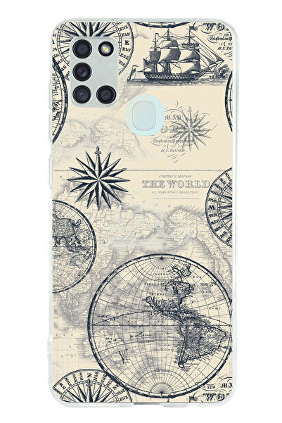 TechTree حافظة سيليكون متوافقة مع هاتف سامسونج جالاكسي A21S، خريطة العالم الك...