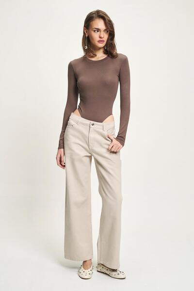 Lijuri Beige Wide Leg Gabardine Trousers 0093 R4-I-K4
