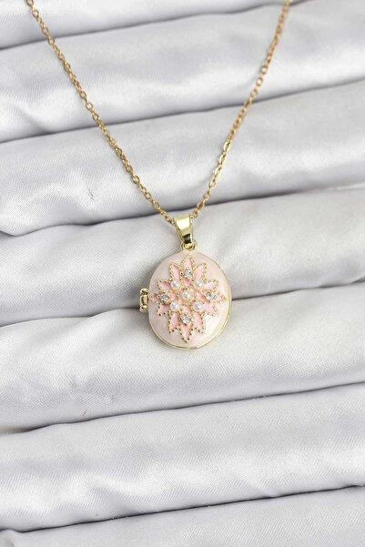 shopwave 316L Çelik Zincir Gold Renk Mineli Lotus Model Açılabilir Kadın Kolye