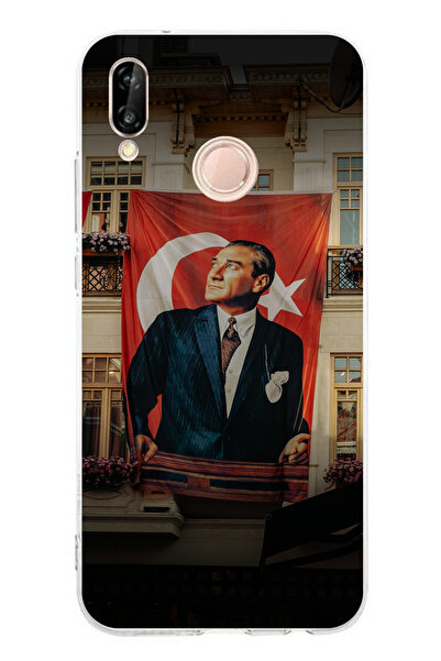 TechTree حافظة سيليكون متوافقة مع هاتف Huawei P20 Lite بتفاصيل علم كبير أتاتو...