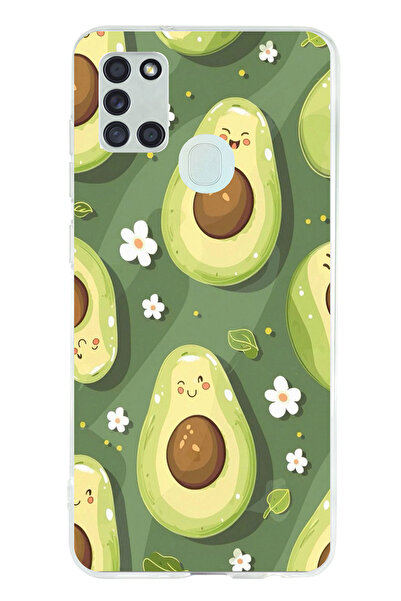 TechTree حافظة سيليكون متوافقة مع هاتف سامسونج جالاكسي A21S باللون الأخضر اللطيف والأفوكادو مطبوع