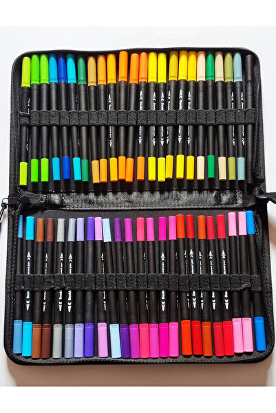Modellino 24-36-48-60-80-100-120'li Çift Uçlu Fırça ve 0.4 Fine Uç Dual Brush Pens Çantalı Keçeli Sanat Kalemi