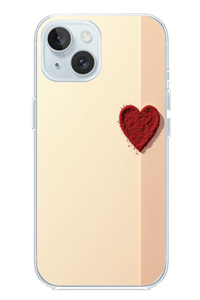 TechTree حافظة سيليكون متوافقة مع هاتف iPhone 15 ذات خلفية كريمية وقلب أحمر م...