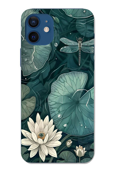 TechTree حافظة سيليكون متوافقة مع هاتف iPhone 12-12 PRO على شكل زهرة اللوتس واليافوتة مطبوع