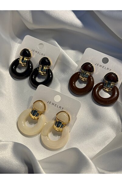 Tüko Store Sallantılı Kemik Krem 14K Altın Kaplama Gold Detaylı Küpe
