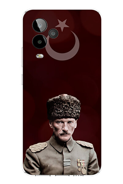 TechTree حافظة سيليكون متوافقة مع هاتف General Mobile GM 24 PRO Moon Star ورئيس القائد أتاتورك مطبوع