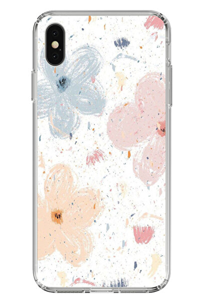 TechTree حافظة سيليكون مطبوع متوافقة مع هاتف iPhone X-XS بنمط زهور تجريدية با...