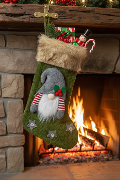 Kokoş Parti Yılbaşı Çorabı Noel Cücesi Noel Baba Figürlü Desenli Şömine Dekor...