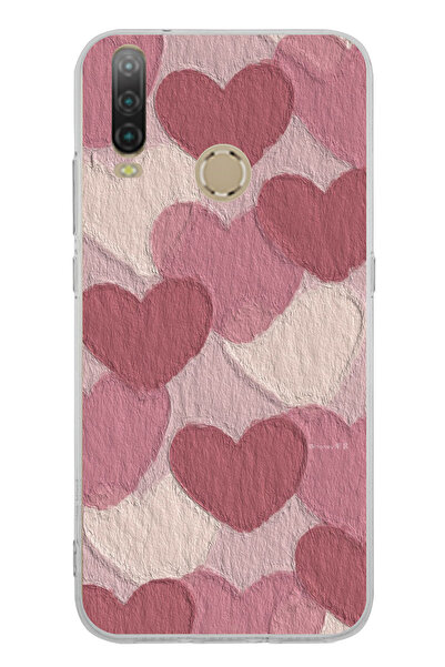 TechTree حافظة سيليكون متوافقة مع جهاز جنرال موبايل GM 10 باللون الوردي الباستيل والقلب الوردي مطبوع