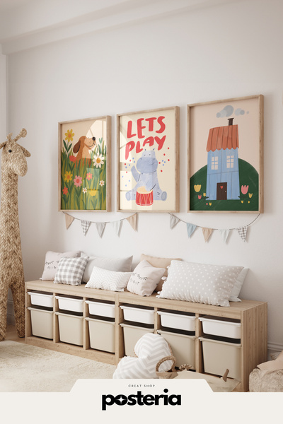 Posteria 3'lü Modern Pastel Çocuk Odası Dekoru, Çocuk ve Bebek Odası Tablosu ...