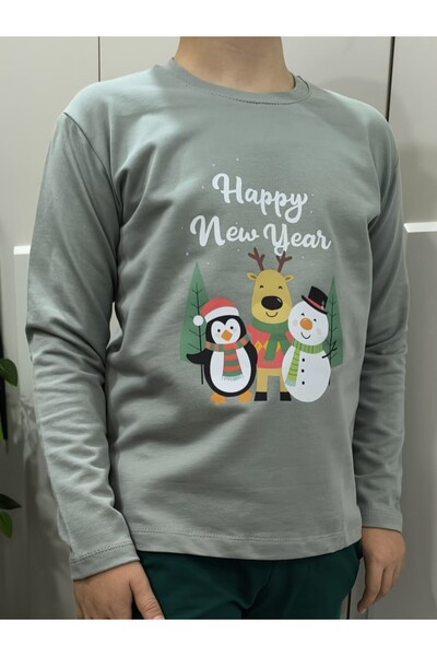 Yılbaşı Özel Baskılı Pamuklu Uzun Kollu Unisex Çocuk Sweatshirt