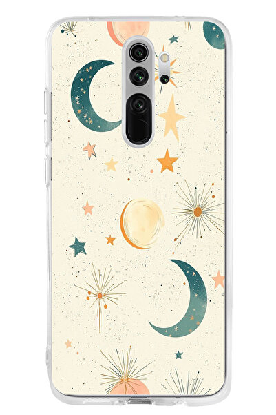 TechTree حافظة سيليكون متوافقة مع هاتف Redmi Note 8 ذات خلفية كريمية وقمر ونج...