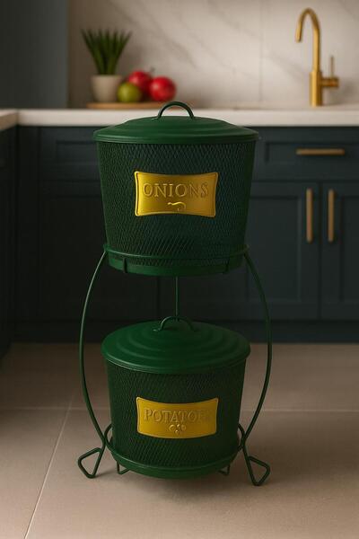 Feronyahome & Garden Şık Ve Pratik 2 Katlı Fileli Katlı Patates Soğan Saklama...