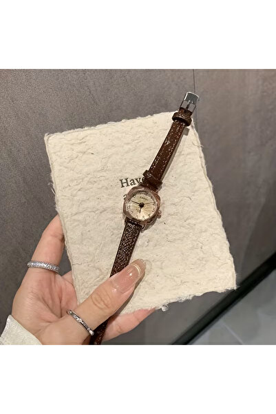 duruaccessories kare yüzeyli acı kahve kordunlu kuvars kadın kol saati1