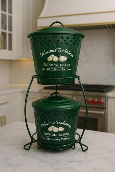 Feronyahome & Garden Lüks 2 Katlı Metal Patates&Soğan Saklama Standı–Havaland...