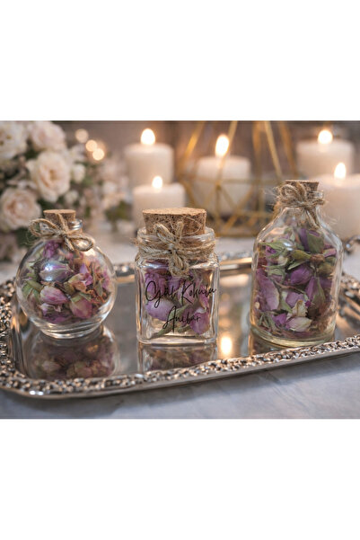 Şirin Cam Şişede Kurutulmuş Tomurcuk Gül Seti