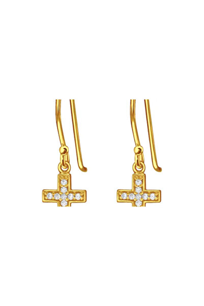 All4Silver Golden Cross with Zircon - Silver 925 Earrings