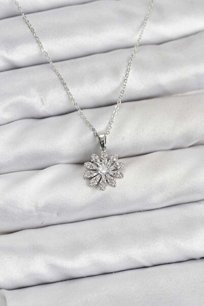 shopwave Brass Silver Color Flower Model Women's Necklace