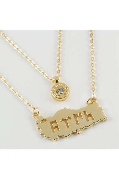 ZERO LAND 1612553749 قلادة مزدوجة بتصميم تركي مكتوب عليها (225325) - أصفر