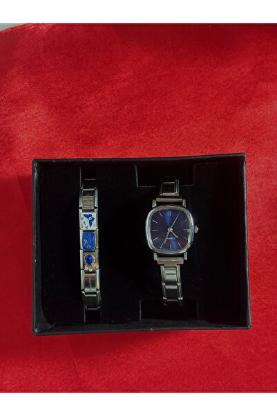 Mihristore Çelik Saat Ve Bileklik Seti İtalyan Charm Nomi Saat Charm Bileklik Mavi Kadranlı Saat