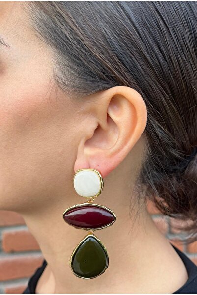 nunu takı Three Stone Pendant Colorful Earrings