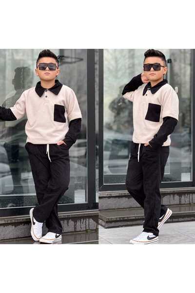 zavera for kids Boy's Velvet Double Suit with Pocket Detail - 100% Cotton - H...