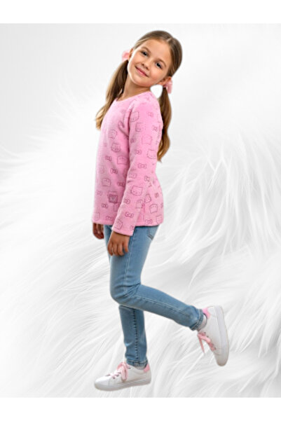 childs ροζ γυαλιστερό φούτερ γάτας με τύπωμα χωρίς σαρδόνια, μακρυμάνικο χειμ...