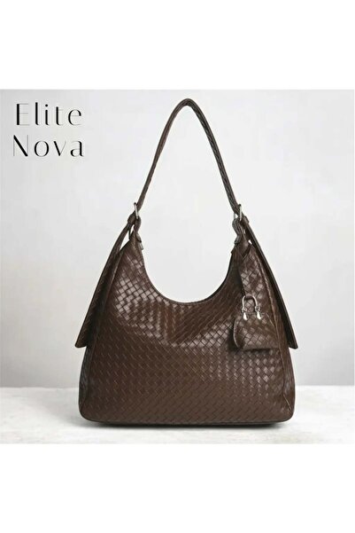 ELİTE NOVA SHOPPİNG Charmli Bag Knitted Patterned-Brown