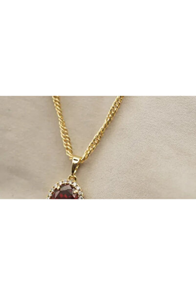 XUPING JEWELRY Colier cu pandantiv rotund placat cu aur de 18k și piatră de zirconiu roșu