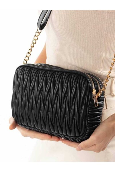 ENOUR ACCESSORİES SİYAH DERİ GÖRÜNÜMLÜ ASKILI ÇANTA