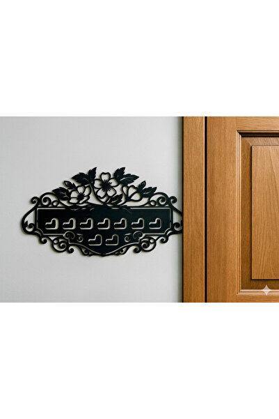 Baykush Dekoratif Ferforje Stil Anahtar Askısı - Çiçek Desenli