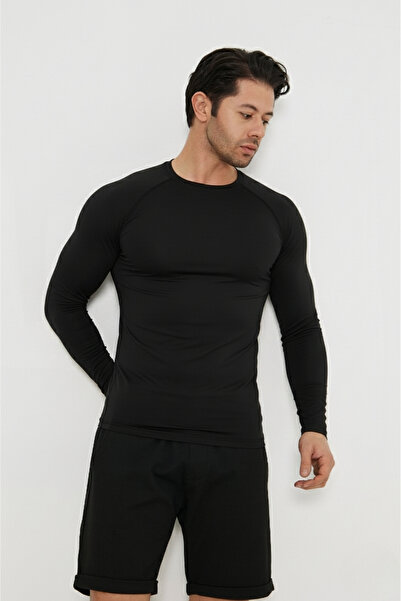 WUCHT Erkek Siyah Uzun Kollu Compression Tişört Slim Fit Spor Fitness Gym