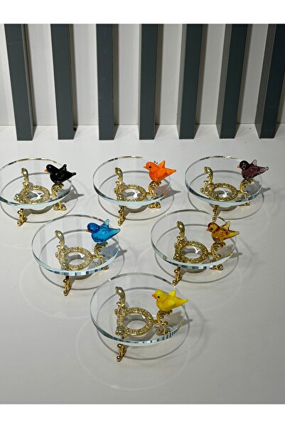 Vakıf home Metal Ayaklı Döküm Kuşlu Model Renkli Lokumluk Drajelik Şekerlik 6...