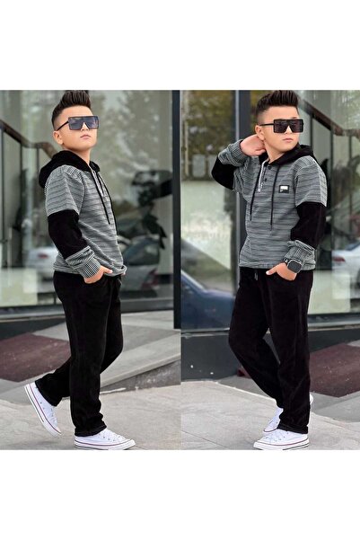 zavera for kids Boy's Velvet Hooded Double Suit - 100% Cotton