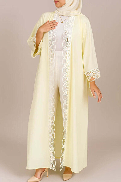 MayaCloset Premium Long Nidah Cap Ferace Abaya with Elegant Lace Trim