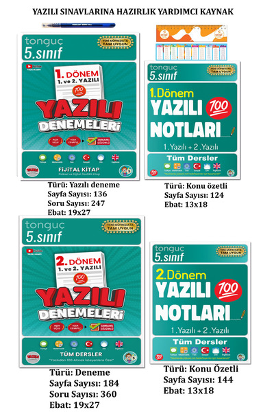 Tonguç Yayınları 5. Sınıf Yazılı Denemeleri İle Yazılı Notları 1. ve 2. Dönem...