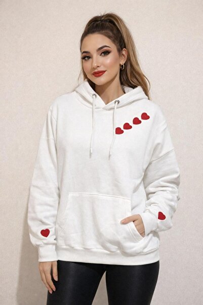 madame sare Heart Embroidered Sweatshirt Ş Fleece-Lined Premium