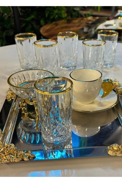 Şahika Kristal cama atılan imza Set of 6 Lara Gold Gilded Coffee Side Water Glasses 104 ml