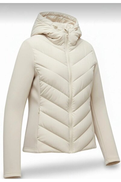 Safgiyim44 معطف نسائي كريمي مكون من بغطاء رأس جيوب مريح ودافئ بتباين حراري