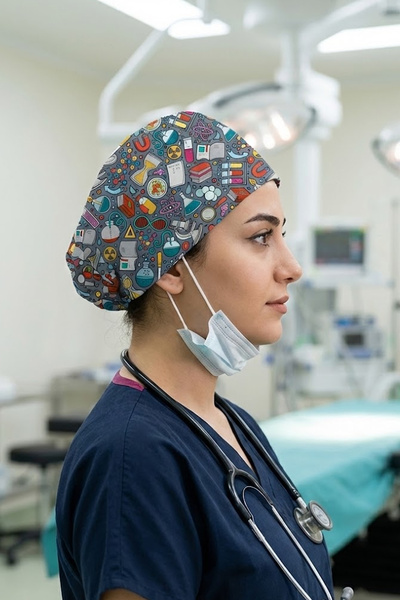 Lion Üniforma Bilim Desen 1 Desenli Unisex Cerrahi Bone Hemşire ve Doktor Bone