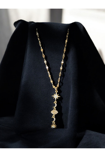 staınless steel çelik kolye gezegenli Y model kolye