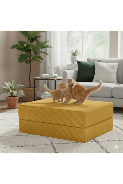 DECHOME YENY Modüler Puf 100x100 | Fitilli Kadife | 36 cm Yükseklik | Orta Se...