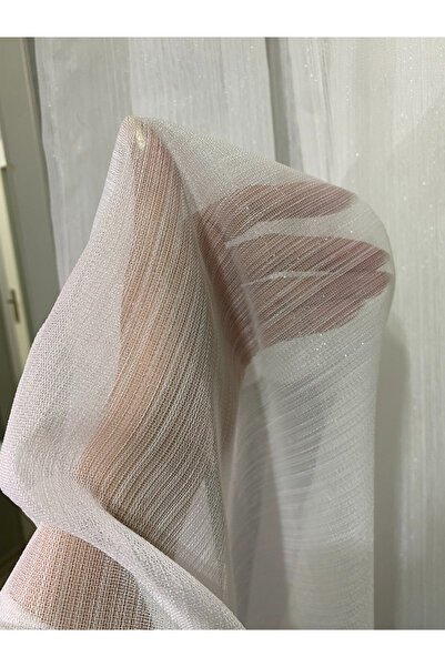 İNCİLİFE Silvery Bamboo Tulle Curtain Off-White - 1/2.5 Pleat Sparkling Stylish Living Room Curtain