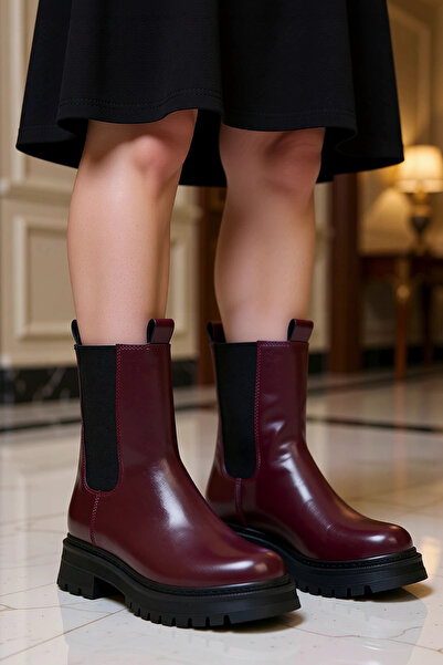 BENERLY Women's Round Toe Flat Sole Faux Leather Chelsea Boots Functional Dur...