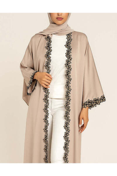 MayaCloset Premium Long Nidah Cap Ferace Abaya with Elegant Lace Trim