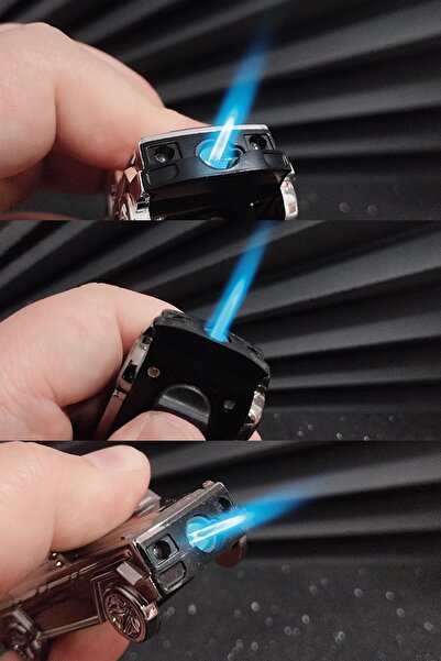 HEPBİMODA Arabalı Çakmak Anahtarlık Gazlı Farlar LED Özel Tasarım Gümüş Gazlı...