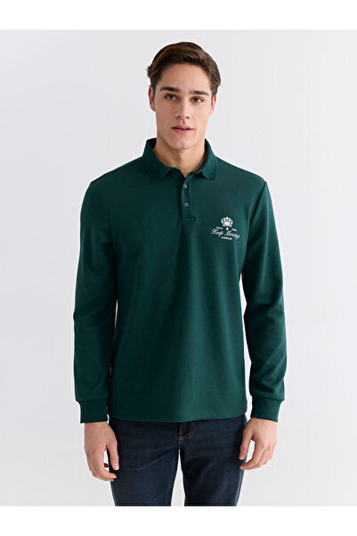 LC Waikiki Green Polo Neck Printed Men's Sweatshirt