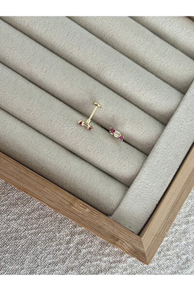 ringbox Gold Fuşya Taşlı Piercing Tragus Helix Kıkırdak