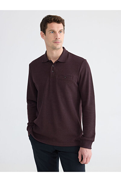 LC Waikiki سويت شيرت رجالي من LCWAIKIKI ذو ياقة بولو كلاسيكية باللون البرقوق