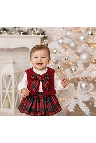 ministok Mina Triple Plaid Red Baby Girl Set